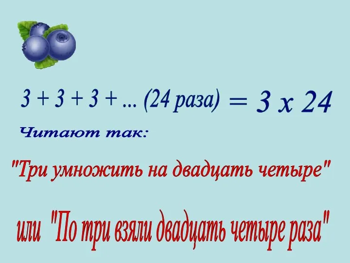 3 + 3 + 3 + ... (24 раза) = 3 х