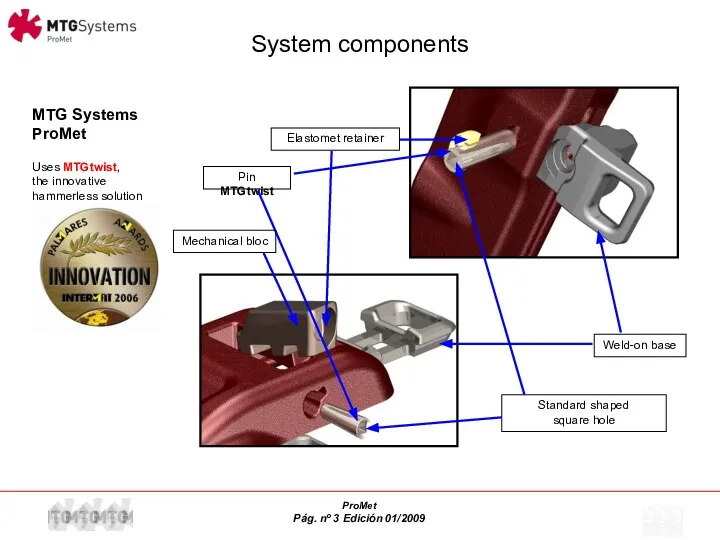 System components MTG Systems ProMet Uses MTGtwist, the innovative hammerless solution Elastomet