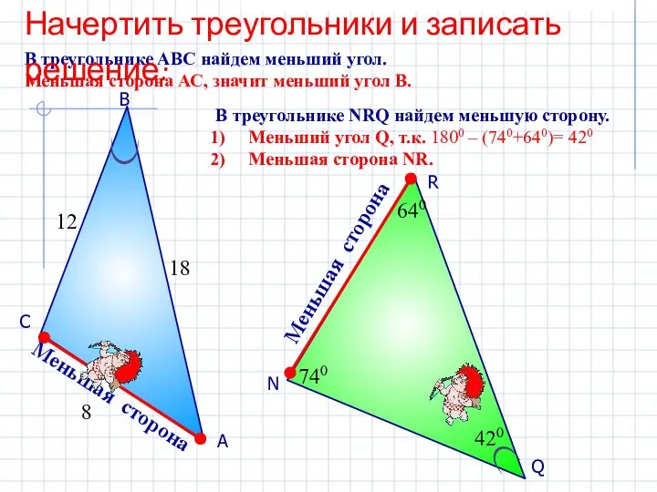 А В С Меньшая сторона В треугольнике АВС найдем меньший угол. Меньшая