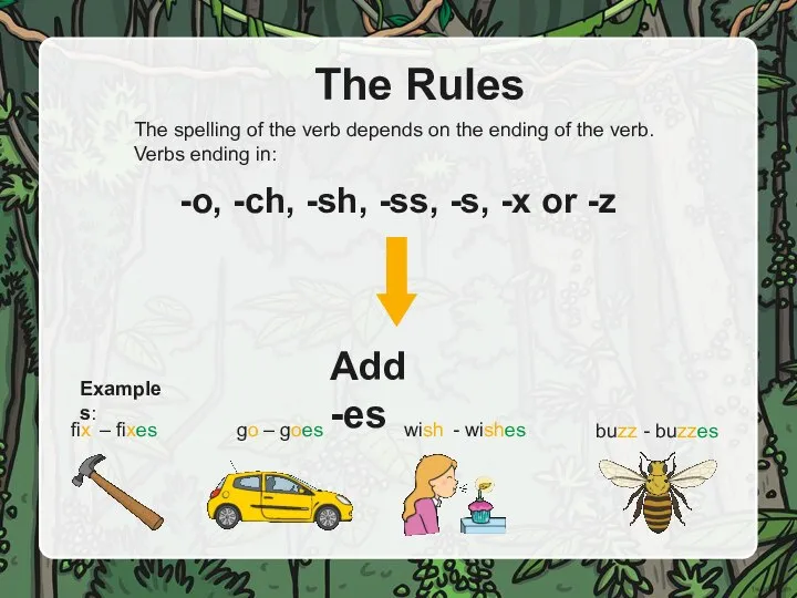 The Rules -o, -ch, -sh, -ss, -s, -x or -z The spelling