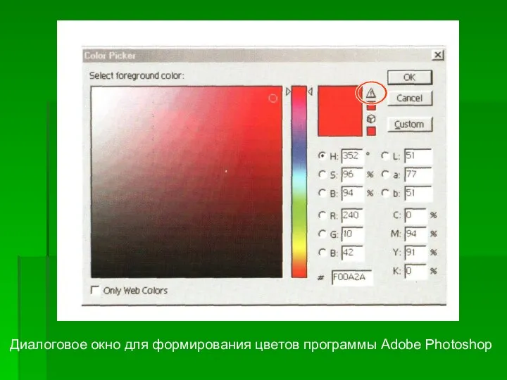 Диалоговое окно для формирования цветов программы Adobe Photoshop