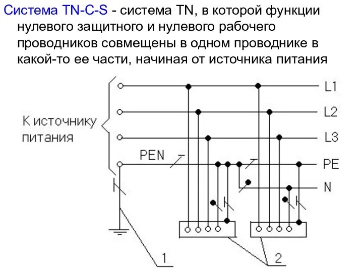 Система TN-C-S - система TN, в которой функции нулевого защитного и нулевого