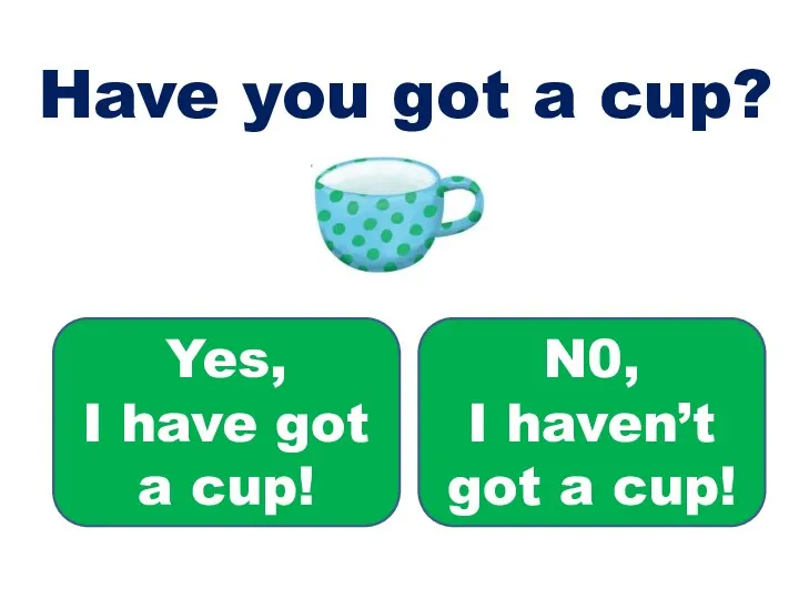 Have you got a cup? Yes, I have got a cup! N0,