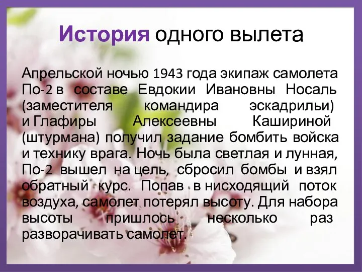 История одного вылета Апрельской ночью 1943 года экипаж самолета По-2 в составе