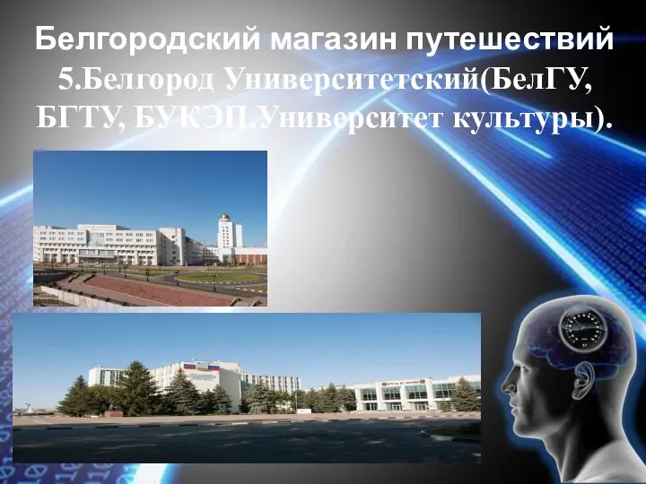 Белгородский магазин путешествий 5.Белгород Университетский(БелГУ, БГТУ, БУКЭП.Университет культуры).