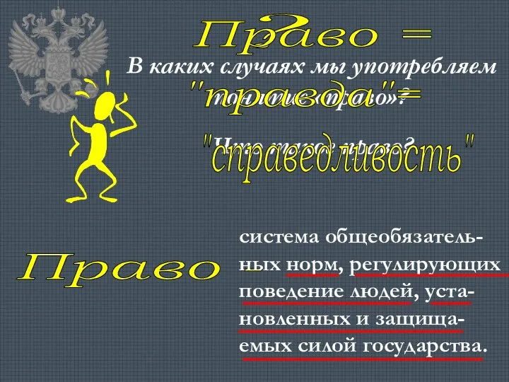 ? В каких случаях мы употребляем понятие «право»? Что такое право? Право