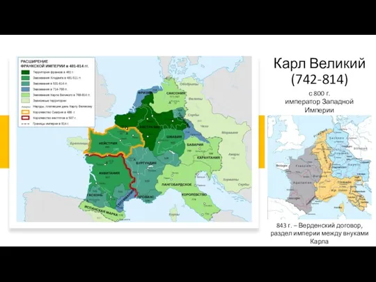 Карл Великий (742-814) с 800 г. император Западной Империи 843 г. –