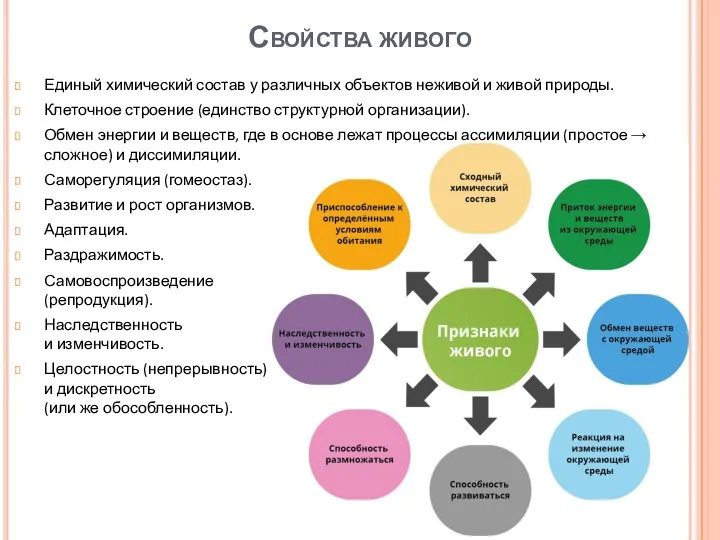 Свойства живого Единый химический состав у различных объектов неживой и живой природы.