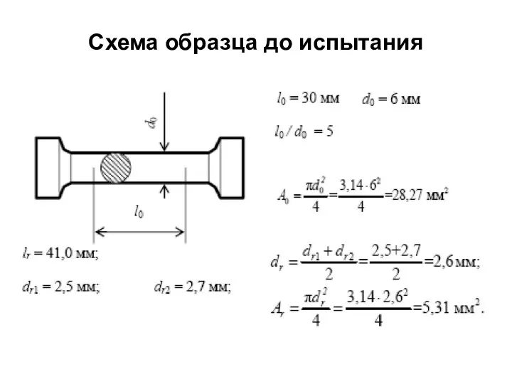 Схема образца до испытания