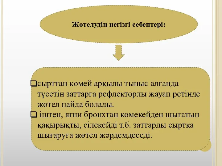 сырттан көмей арқылы тыныс алғанда түсетін заттарга рефлекторлы жауап ретiнде жөтел пайда