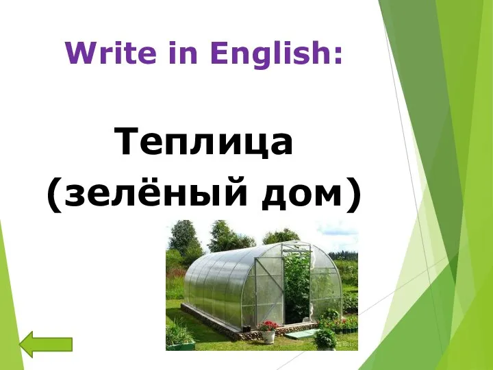 Write in English: Теплица (зелёный дом)