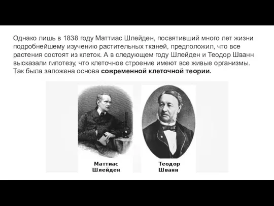 Однако лишь в 1838 году Маттиас Шлейден, посвятивший много лет жизни подробнейшему