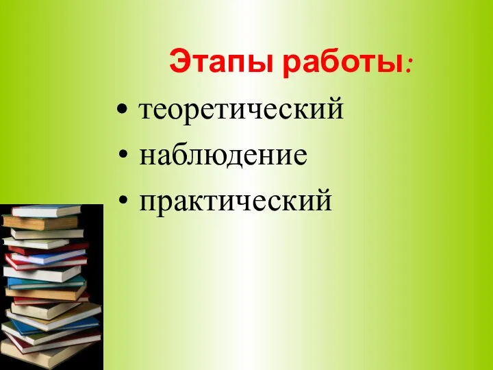 Этапы работы: теоретический наблюдение практический