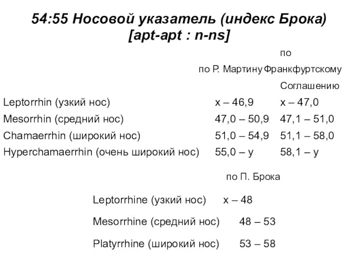 54:55 Носовой указатель (индекс Брока) [apt-apt : n-ns] по П. Брока по