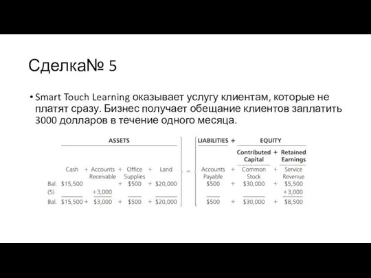 Сделка№ 5 Smart Touch Learning оказывает услугу клиентам, которые не платят сразу.