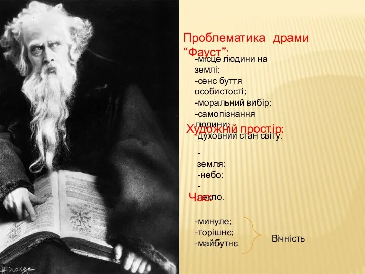 Проблематика драми “Фауст”: -місце людини на землі; -сенс буття особистості; -моральний вибір;