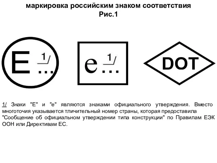 маркировка российским знаком соответствия Рис.1 1/ Знаки "Е" и "е" являются знаками