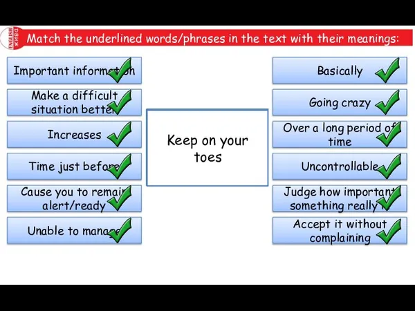 Match the underlined words/phrases in the text with their meanings: Important information