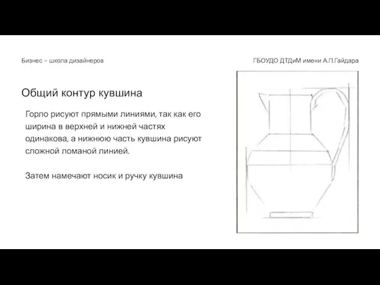 Общий контур кувшина ГБОУДО ДТДиМ имени А.П.Гайдара Бизнес - школа дизайнеров Горло