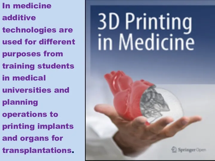 In medicine additive technologies are used for different purposes from training students