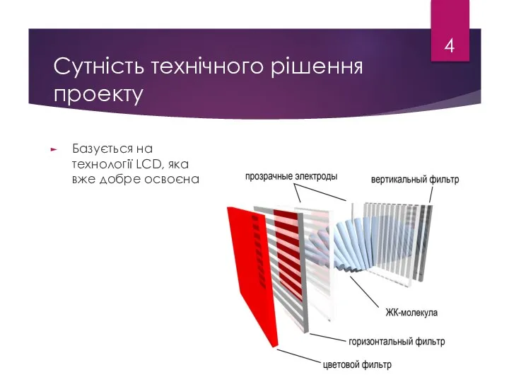 Сутність технічного рішення проекту Базується на технології LCD, яка вже добре освоєна