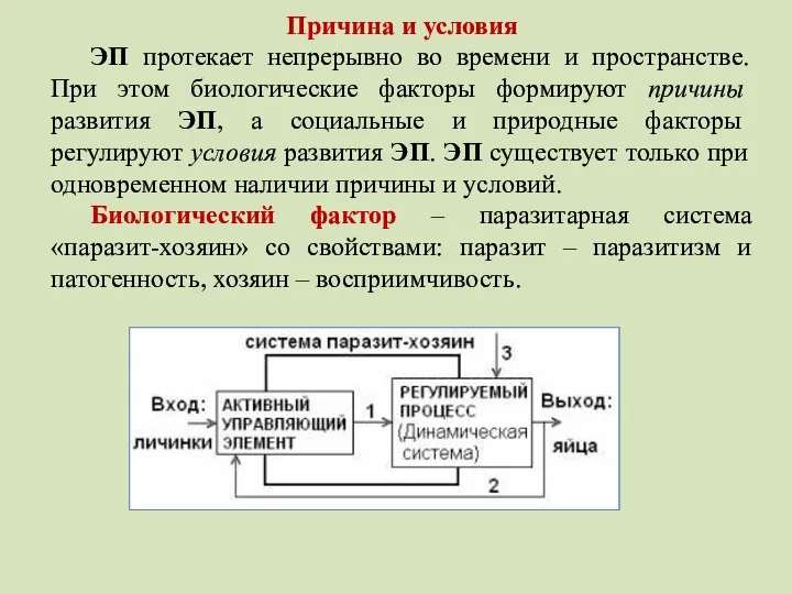 Причина и условия ЭП протекает непрерывно во времени и пространстве. При этом