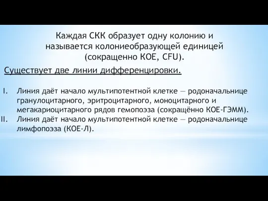 Каждая СКК образует одну колонию и называется колониеобразующей единицей (сокращенно КОЕ, CFU).