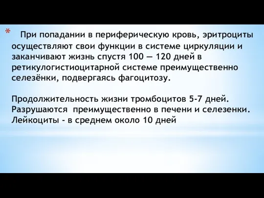 При попадании в периферическую кровь, эритроциты осуществляют свои функции в системе циркуляции