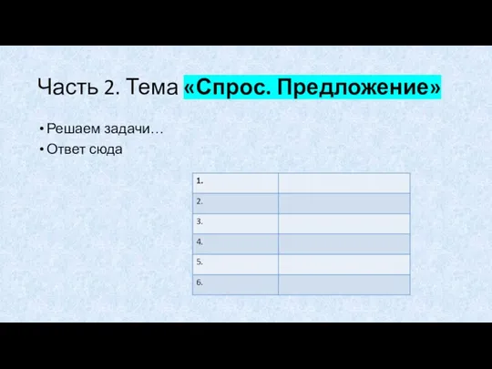 Часть 2. Тема «Спрос. Предложение» Решаем задачи… Ответ сюда