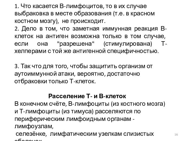 1. Что касается В-лимфоцитов, то в их случае выбраковка в месте образования