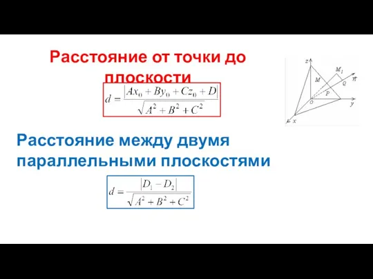 Расстояние от точки до плоскости Расстояние между двумя параллельными плоскостями