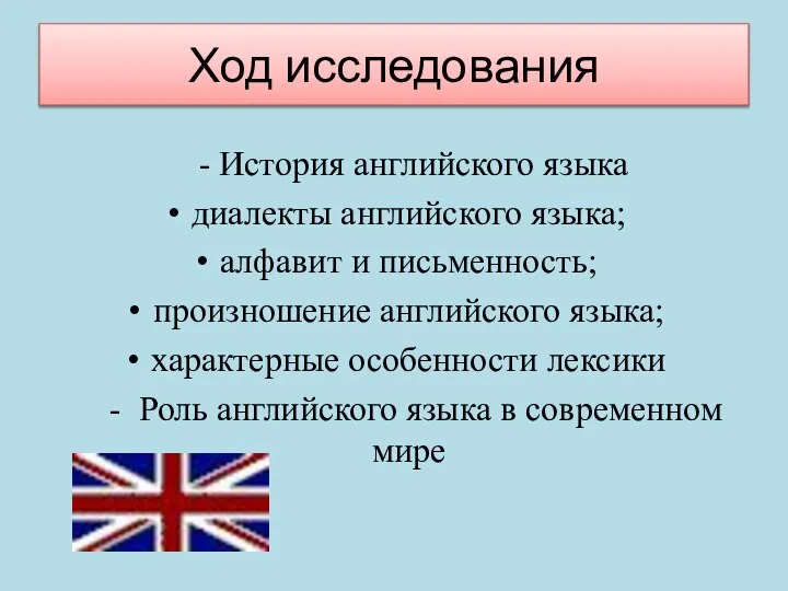 Ход исследования - История английского языка диалекты английского языка; алфавит и письменность;