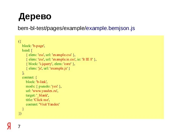 Дерево ({ block: 'b-page', head: [ { elem: 'css', url: 'example.css' },