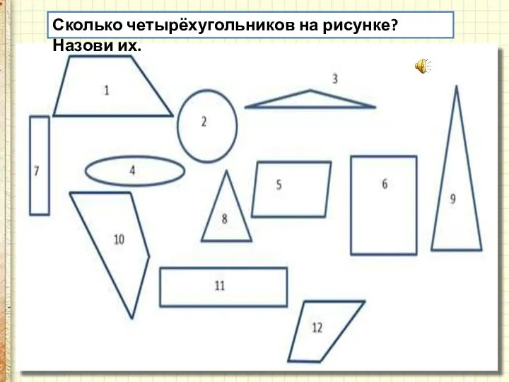 Сколько четырёхугольников на рисунке? Назови их.