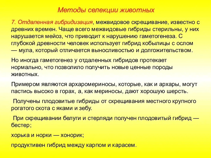 Методы селекции животных 7. Отдаленная гибридизация, межвидовое скрещивание, известно с древних времен.