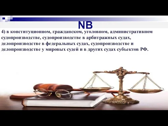 NB 4) в конституционном, гражданском, уголовном, административном судопроизводстве, судопроизводстве в арбитражных судах,