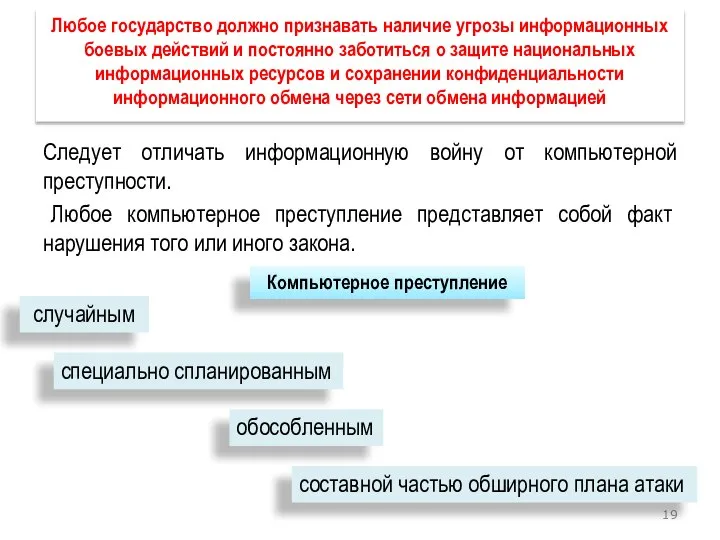 Любое государство должно признавать наличие угрозы информационных боевых действий и постоянно заботиться