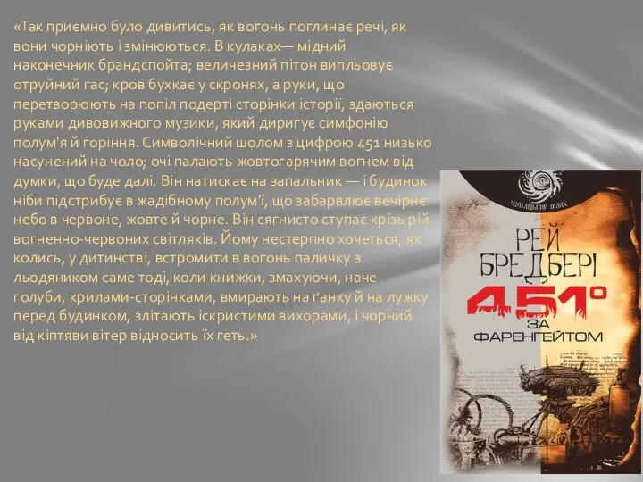 «Так приємно було дивитись, як вогонь поглинає речі, як вони чорніють і