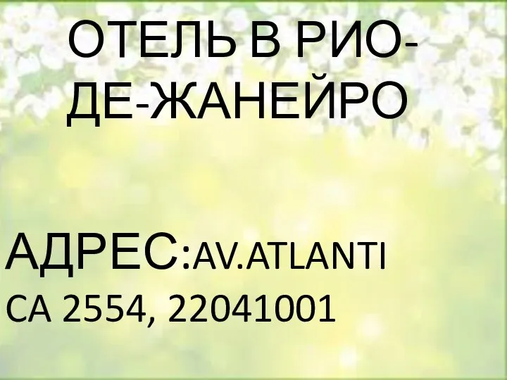 ОТЕЛЬ В РИО-ДЕ-ЖАНЕЙРО АДРЕС:AV.ATLANTICA 2554, 22041001