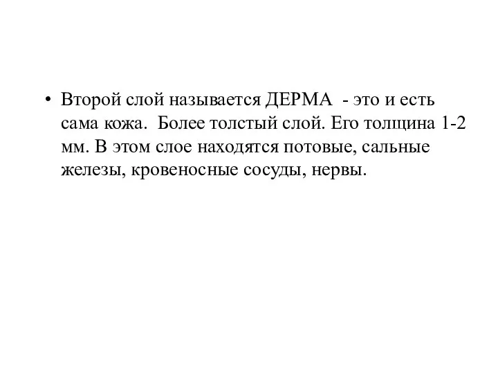 Второй слой называется ДЕРМА - это и есть сама кожа. Более толстый