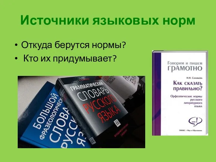 Источники языковых норм Откуда берутся нормы? Кто их придумывает?