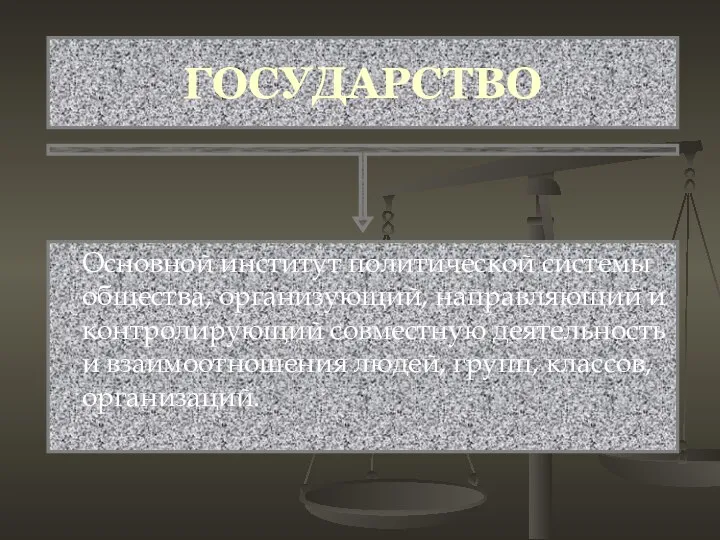 Основной институт политической системы общества, организующий, направляющий и контролирующий совместную деятельность и