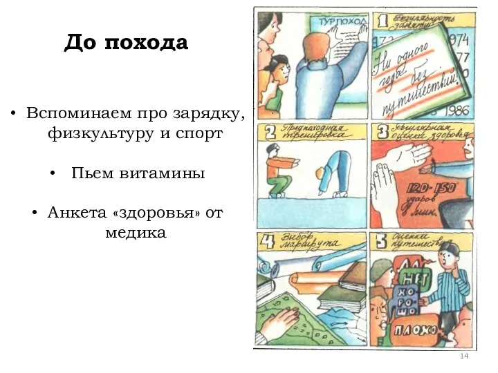 Вспоминаем про зарядку, физкультуру и спорт Пьем витамины Анкета «здоровья» от медика До похода