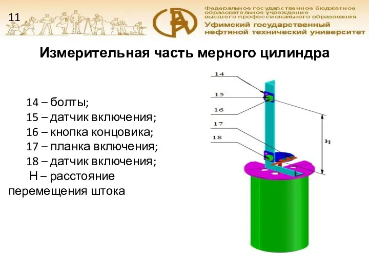 14 – болты; 15 – датчик включения; 16 – кнопка концовика; 17