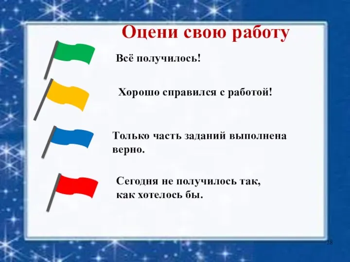 Оцени свою работу Всё получилось! Хорошо справился с работой! Только часть заданий