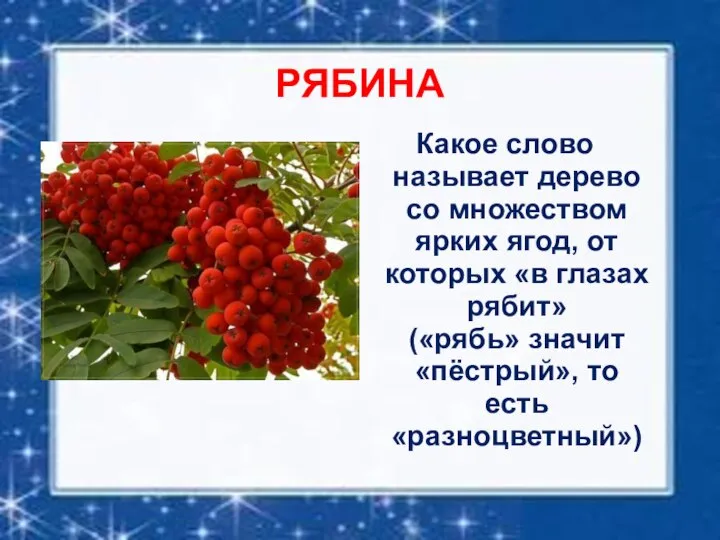 РЯБИНА Какое слово называет дерево со множеством ярких ягод, от которых «в