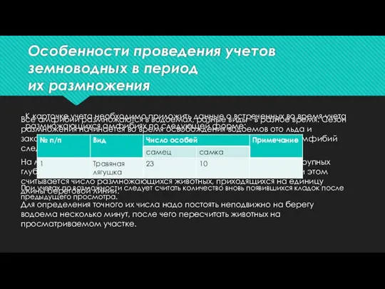 Особенности проведения учетов земноводных в период их размножения Все амфибии размножаются в