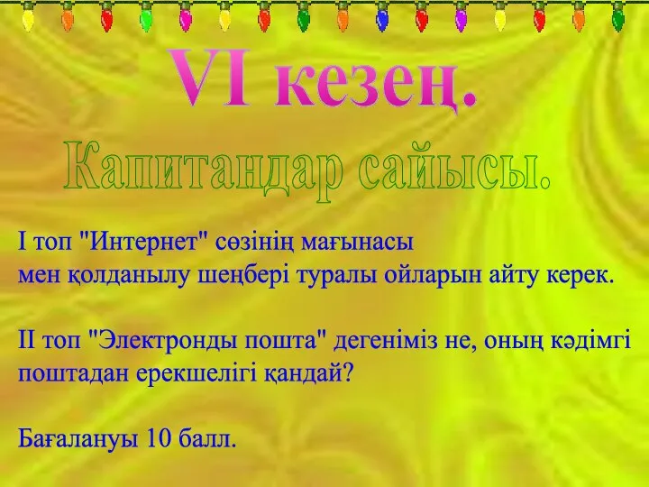 VI кезең. Капитандар сайысы. І топ "Интернет" сөзінің мағынасы мен қолданылу шеңбері