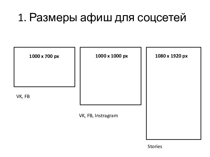 1. Размеры афиш для соцсетей 1000 x 700 px 1000 x 1000