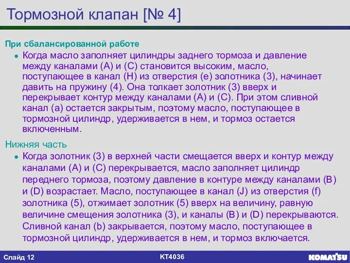 Тормозной клапан [№ 4] При сбалансированной работе Когда масло заполняет цилиндры заднего